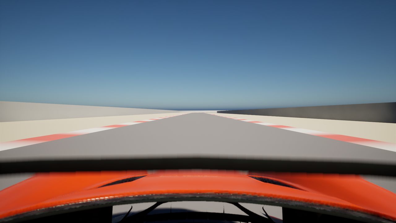 Early cockpit view looking down Bridgeway Straight on the graybox Aldermoor circuit