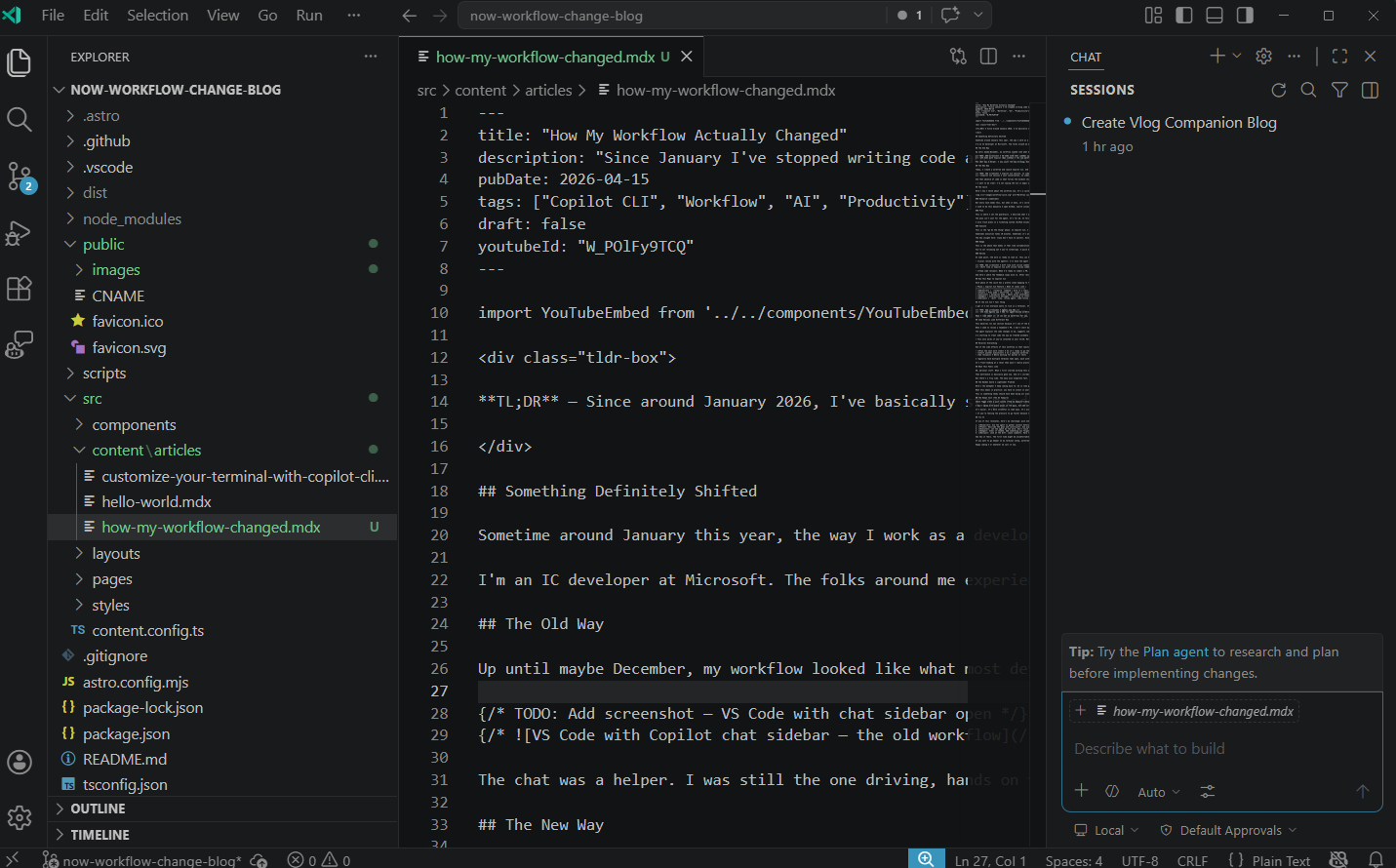 VS Code with Copilot chat sidebar — the old workflow